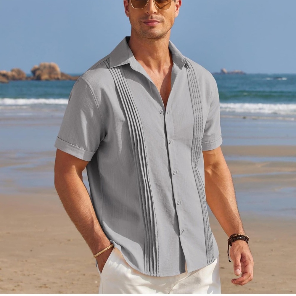 Cubavera Men’s Grey Guayabera Style Button Down‎ Short Sleeve Shirt. Size 2XLT